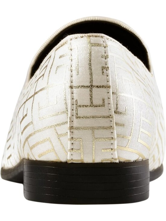 Amali Men\'s Cream Geometric Print Loafers Gold Buckle Slip On Wedding Shoes